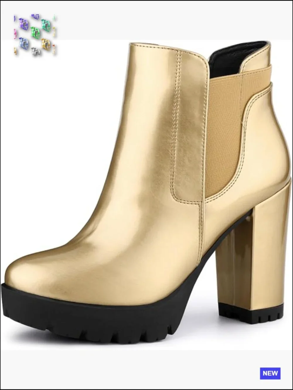 Chunky High Heel Platform Ankle Boots Round Toe Block Heel Side Zip Chelsea